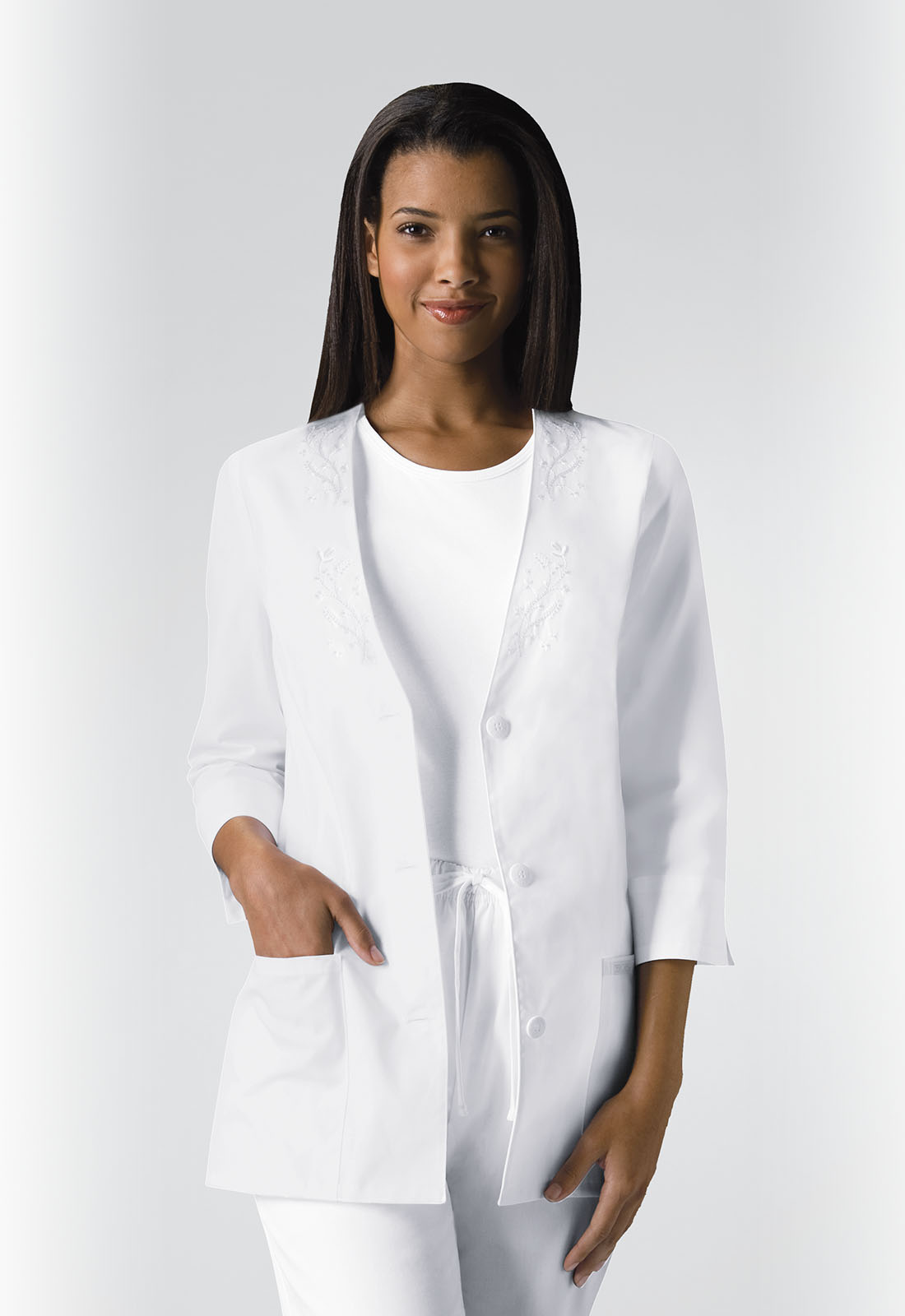 Cherokee Medical Medical Professional Whites 3/4 Sleeve Embroidered Jacket-Cherokee