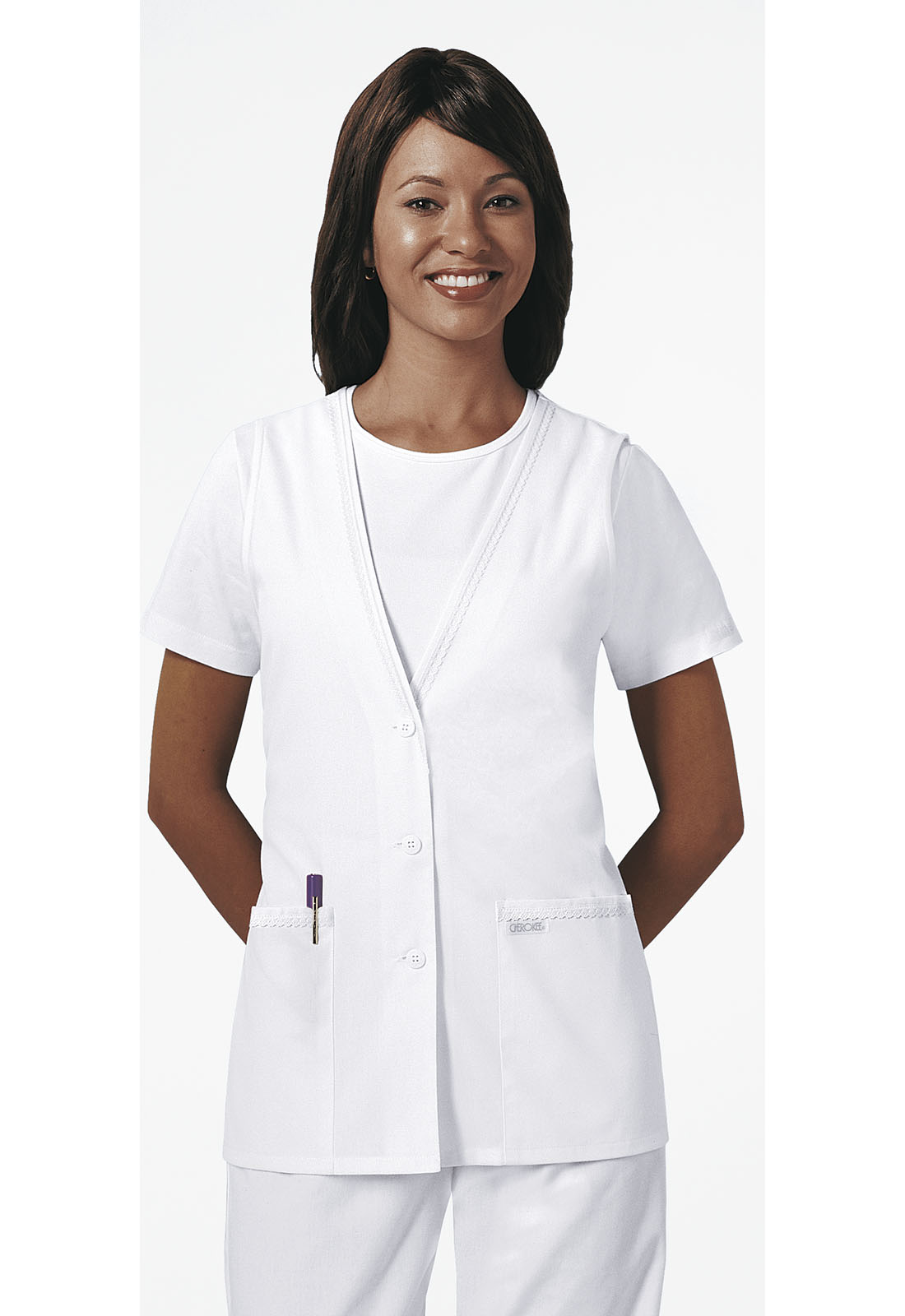 Cherokee Medical Medical Professional Whites Lace Trimmed Vest-Cherokee