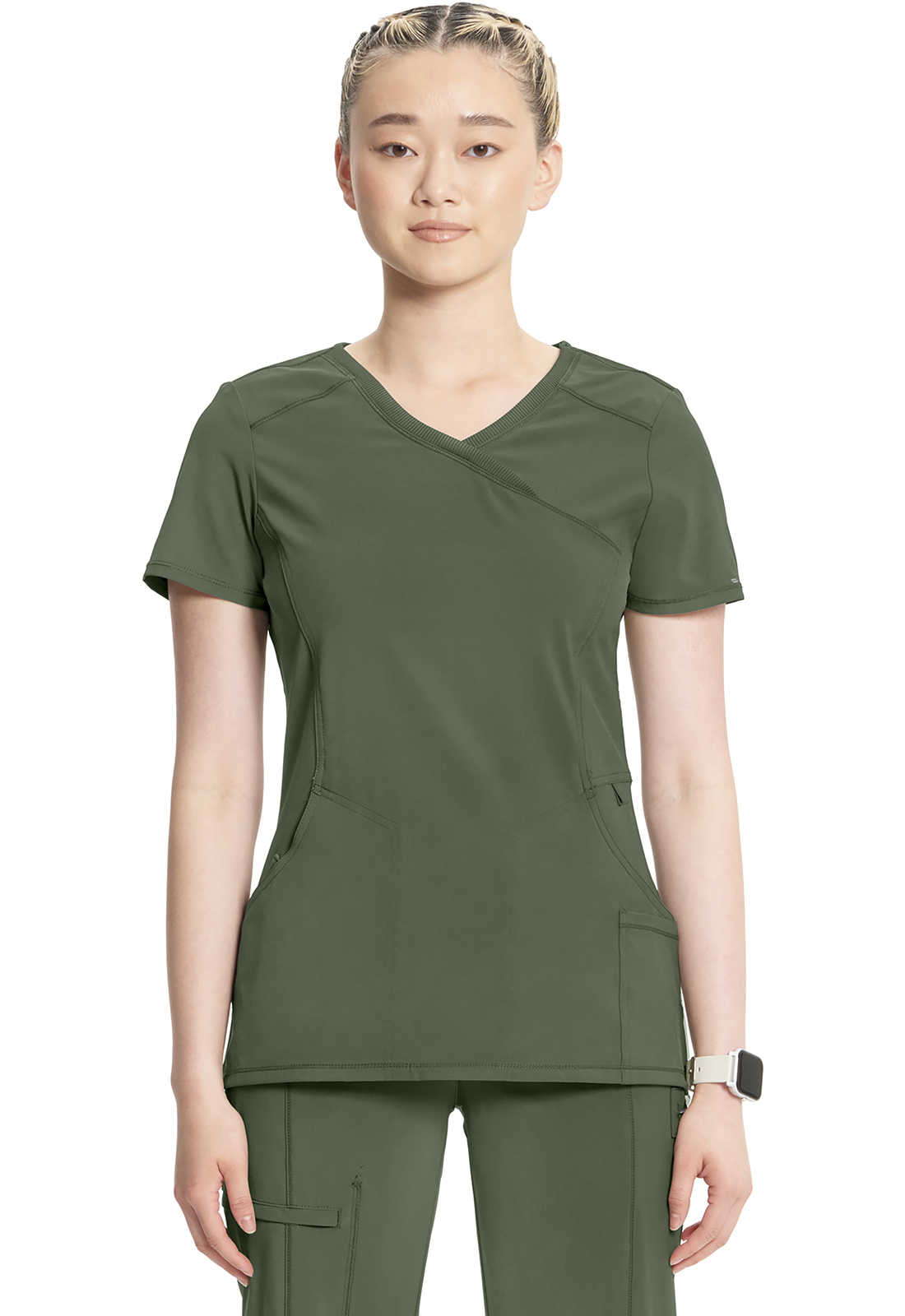 Infinity 2625A Ladies Mock Wrap Scrub Top with 3 Pockets and Knit Back Panel - Antimicrobial-Infinity