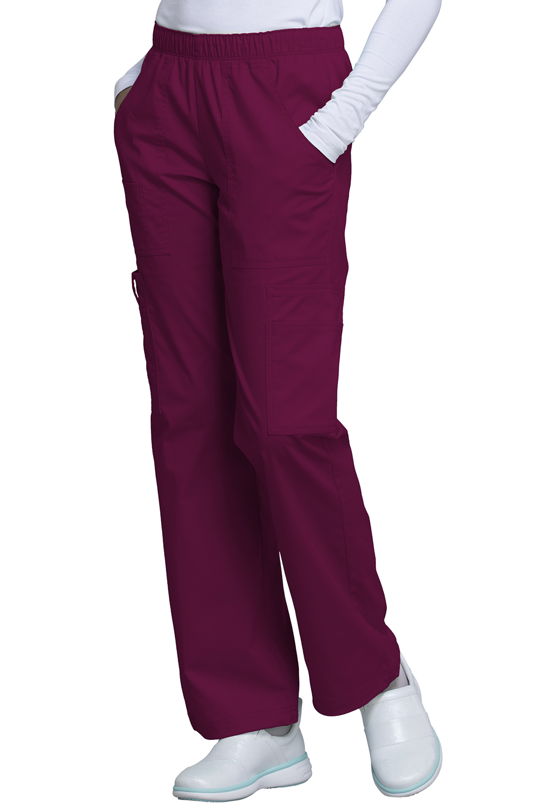 Core 4005 Ladies Classic Double Cargo Mid Rise Elastic Waist Medical Scrub Pants by Cherokee WorkWear-Cherokee Workwear