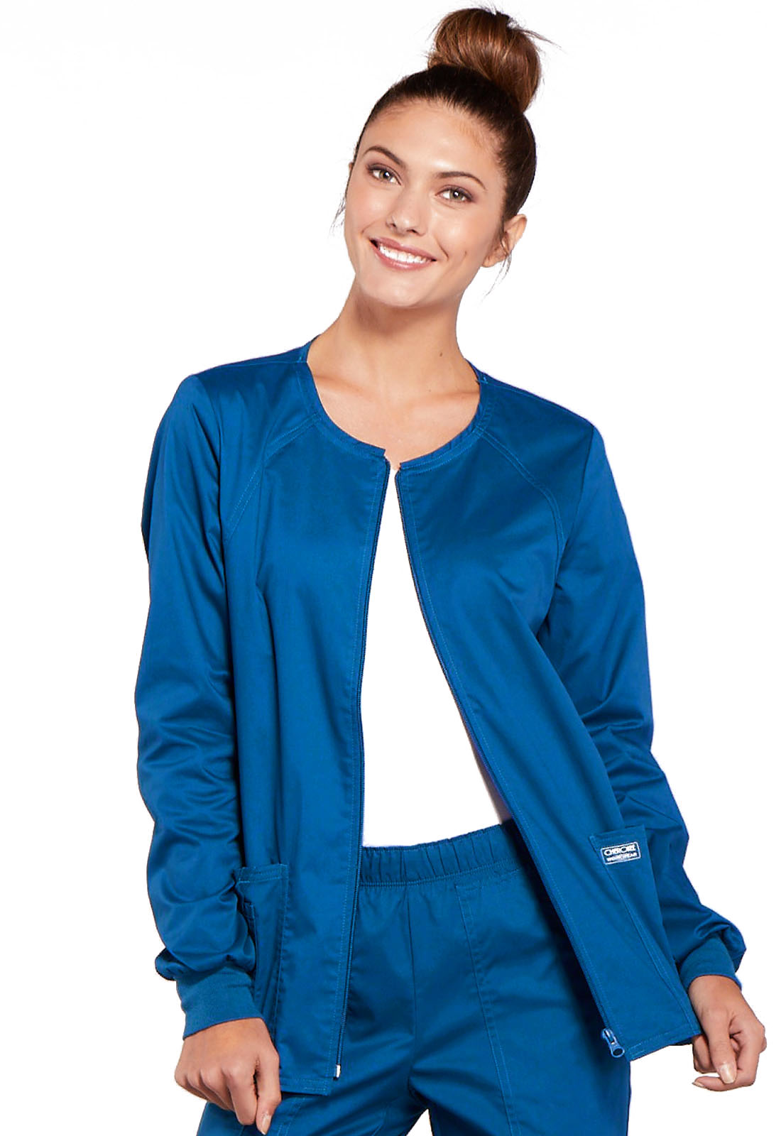 Core 4315 Ladies Zip Front Crew Neck Medical Warm-Up Scrub Jacket by Cherokee WorkWear-Cherokee Workwear