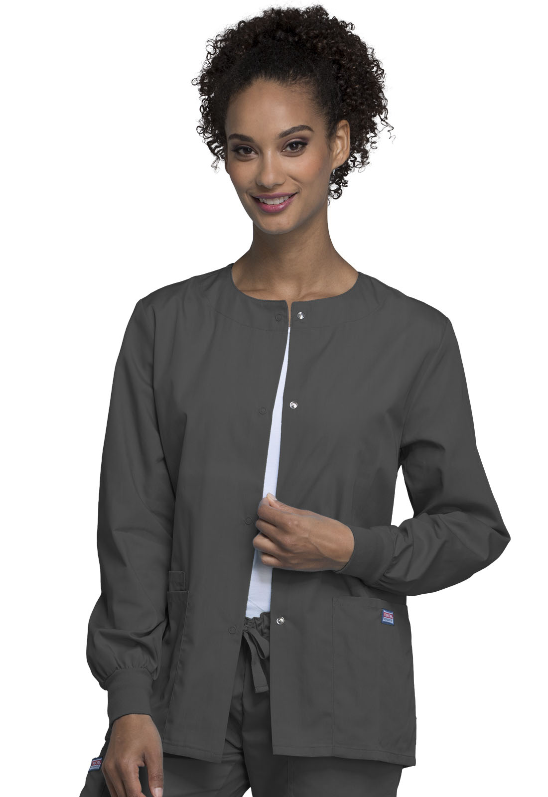 Cherokee Workwear Women Originals Snap Front Warm-Up Jacket 4350 GRWZ Grey 