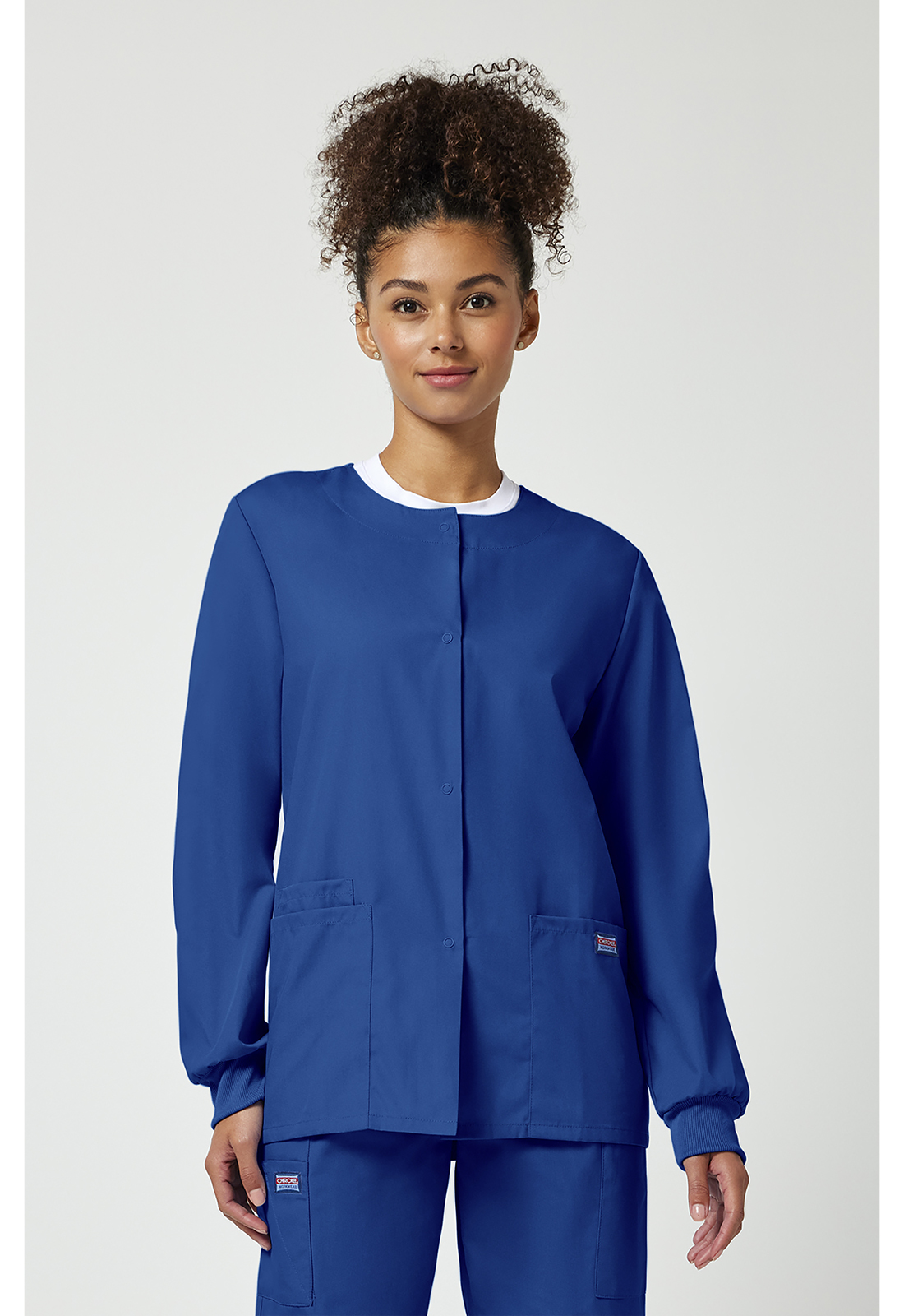 Originals 4350 Women‘s Snap Front 3 Pocket Warm-Up Scrub Jacket with Knit Cuffs by Cherokee WorkWear -CHEROKEE