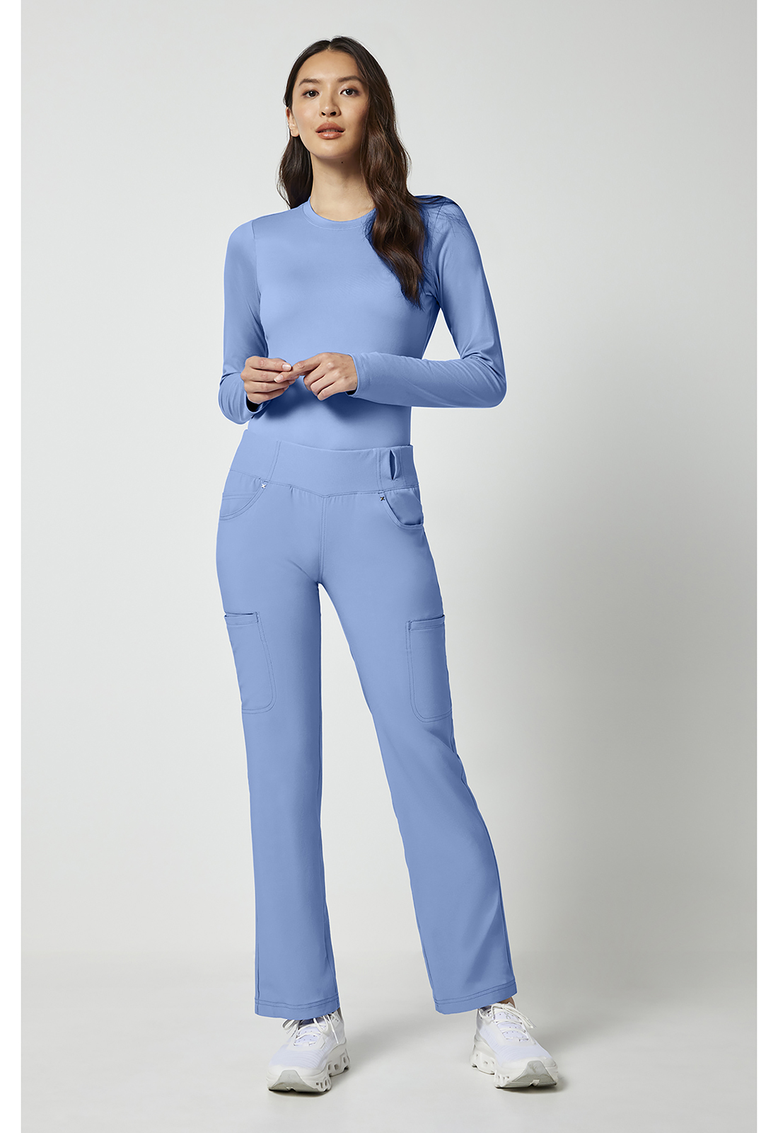 CHEROKEE Statement CK055 Women's Mid-Rise, Straight Leg Drawstring Pants, Ciel Blue, XX-Small