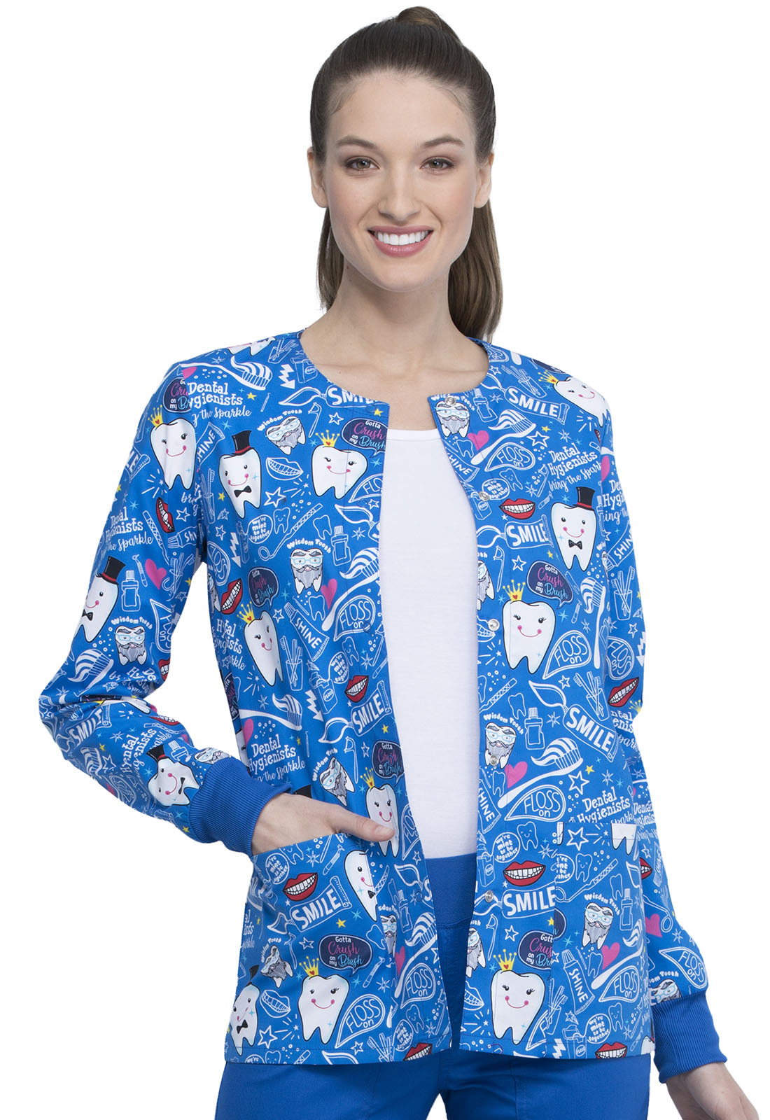 Cherokee Women's Snap Front Print Scrub Jacket - CK301