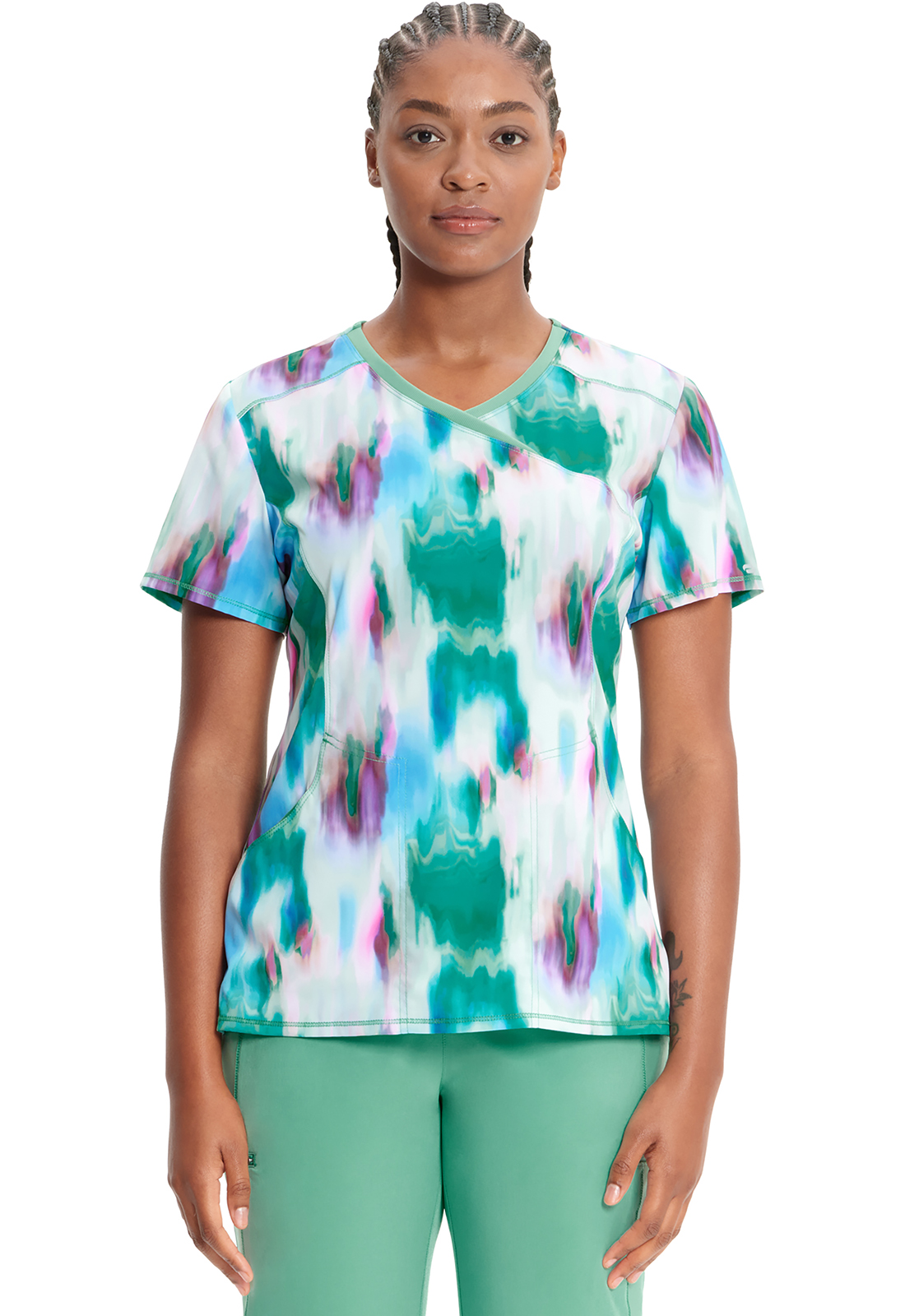 Q PRINTS Infinity CK608 Ladies 3 Pocket Mock Wrap Print Scrub Top-Infinity