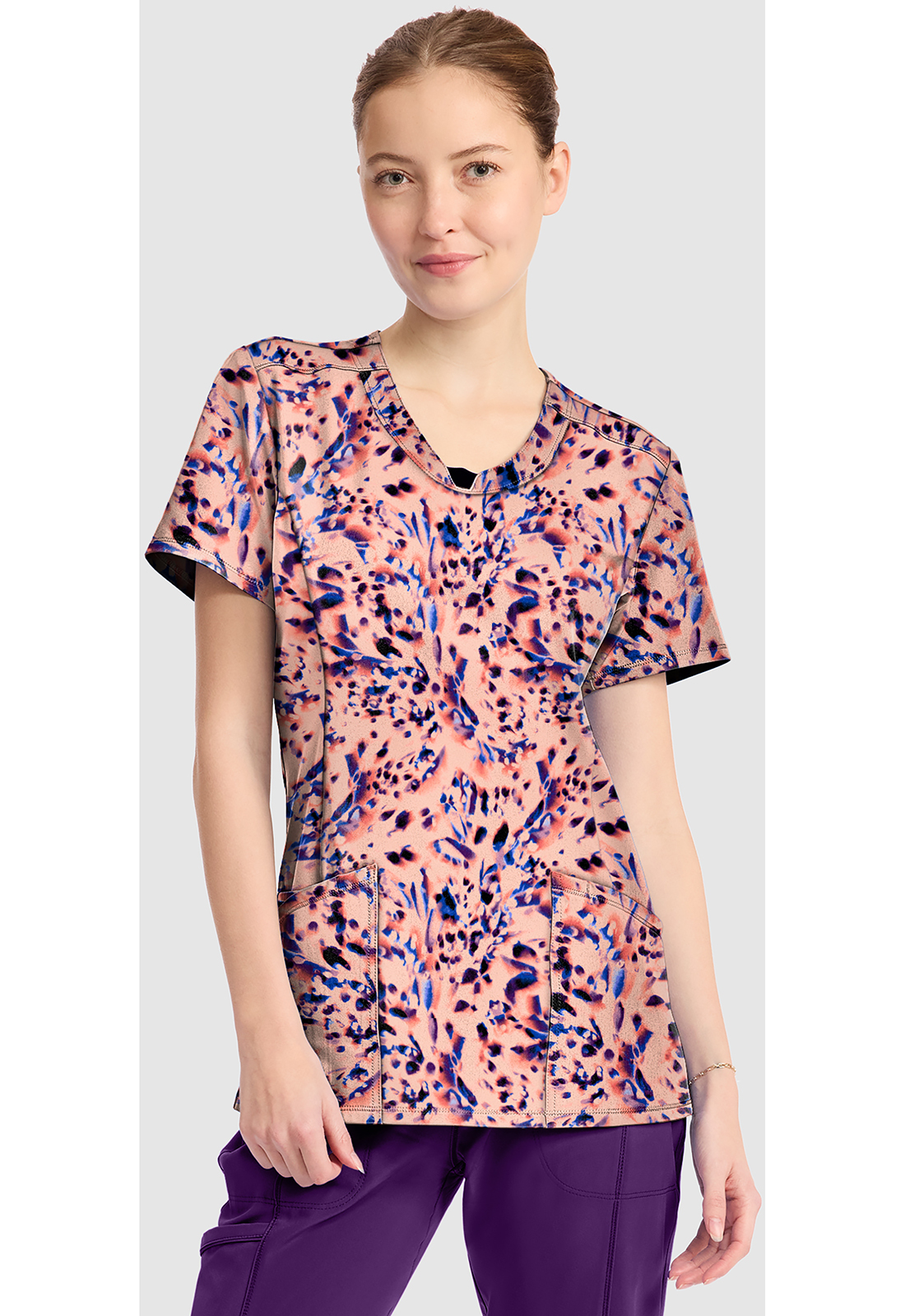 Round Print Neck Top