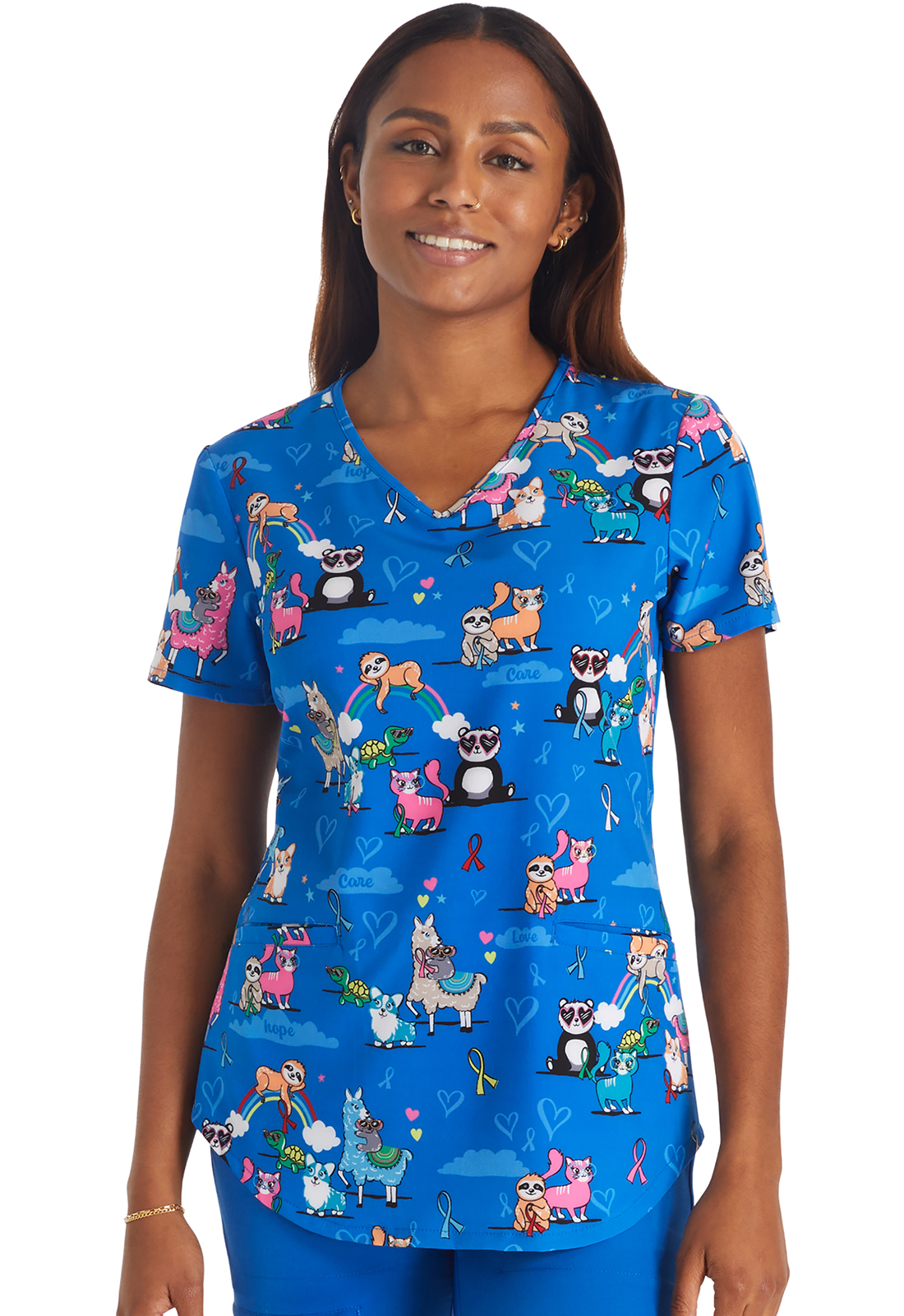 PRINTS - CK637 Ladies 2 Pocket Print Scrub Top by Cherokee Genuine-Cherokee