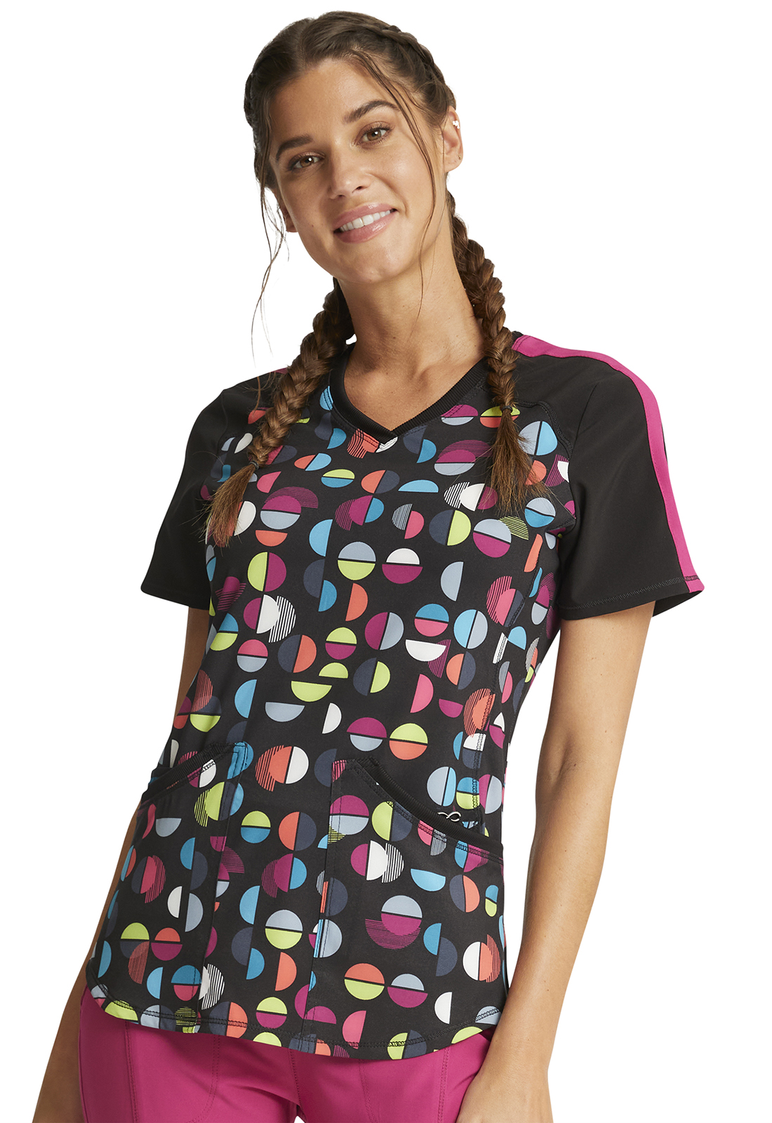 Cherokee Medical Medical Crazy For You & It&#8216;s A Sunny Day Let&#8216;s Punch It Up CK645 V-Neck Top-Infinity