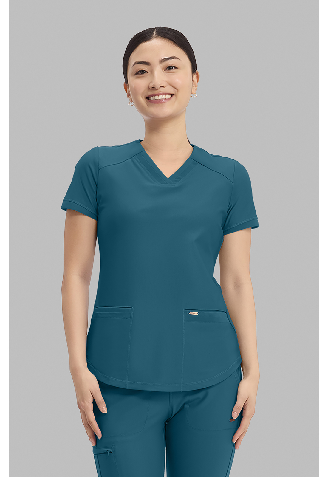 FORM CK840 Power Mesh 2 Pocket 360 Stretch Scrub Top with Hi-Lo Hem and Princess Seams-CHEROKEE