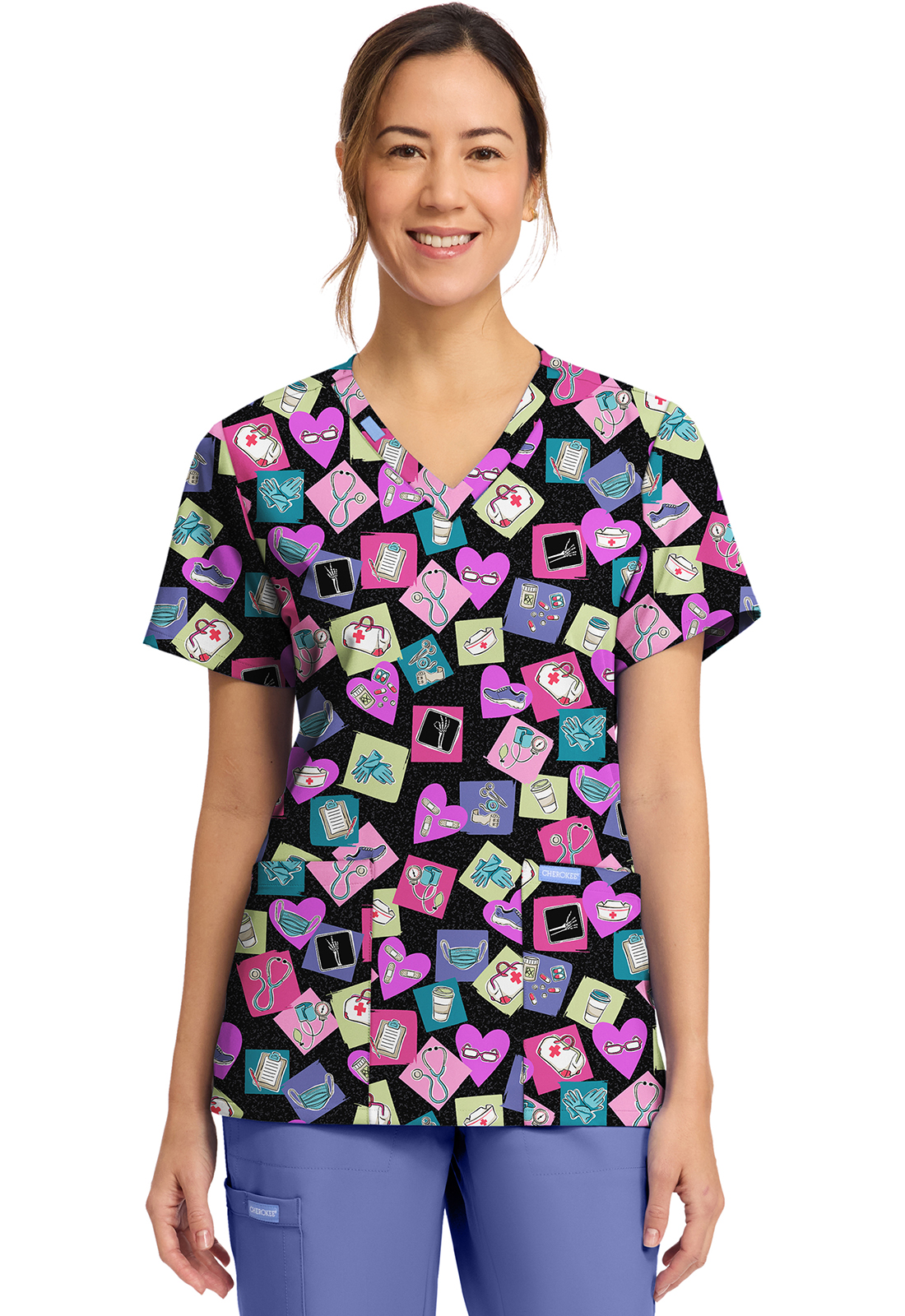 Cherokee Prints Women&#8216;s Print V-Neck Top-Cherokee Uniforms