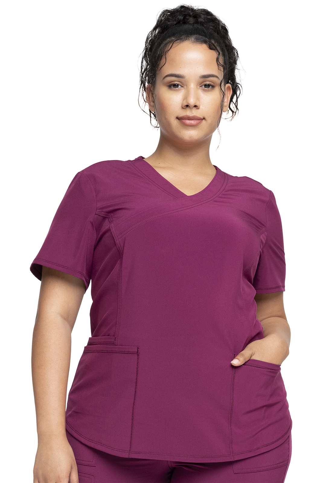 Allura CKA688 Women&#8216;s Mock Wrap Hi-Lo Hem 3 Pocket Eco-Friendly Medical Scrub Top-Cherokee