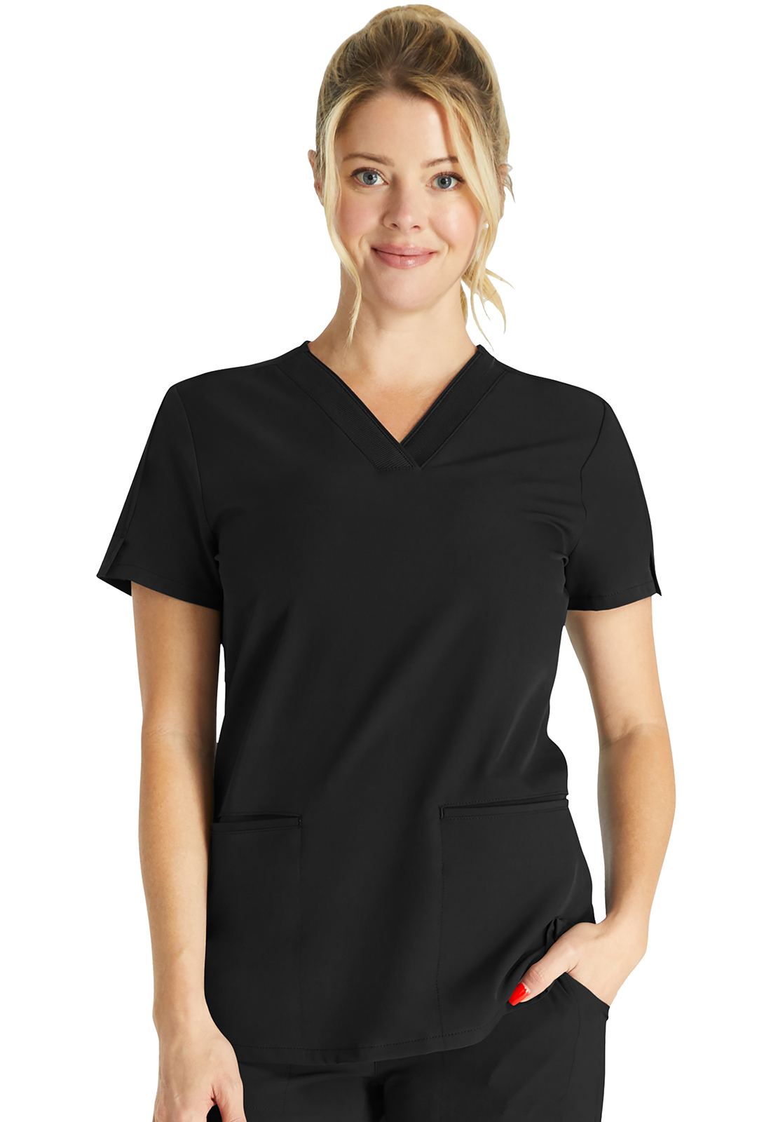 ALLURA RESERVE CKA701 NEW 3 Pocket Rib Neck Medical Scrub Top-Cherokee