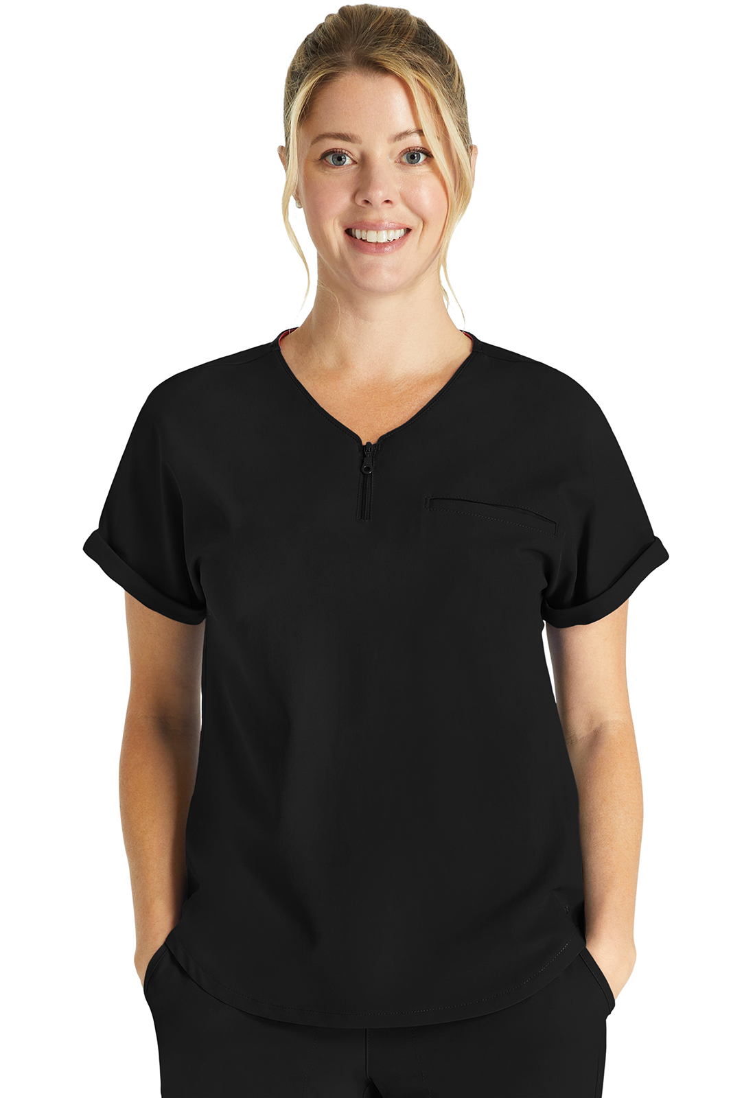 Zip V-Neck Tuckable Top-Cherokee