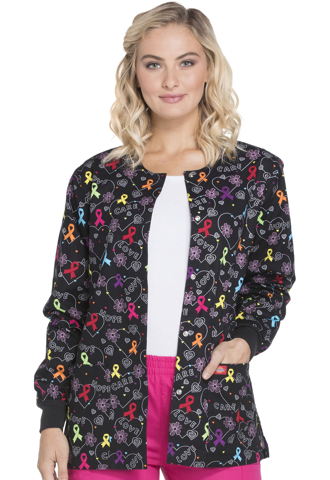 Scrubs Dickies Snap Front Jacket DK301 IHFL I Heart Flossing Print Free Shipping 