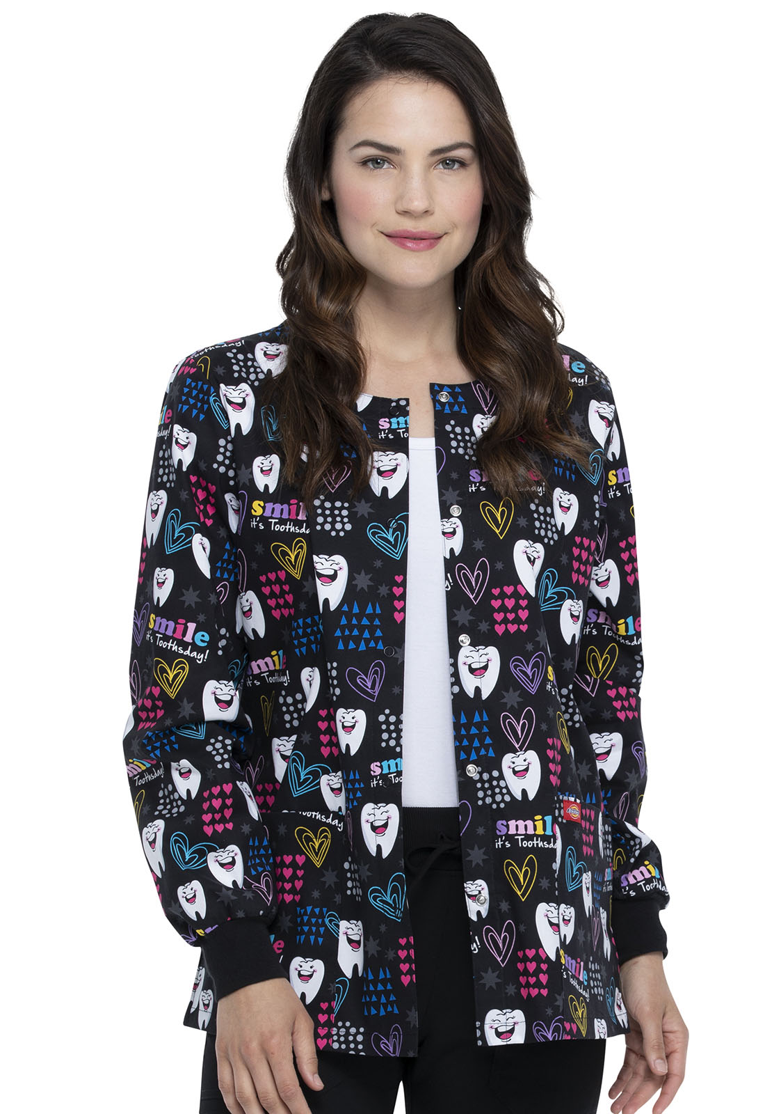 Dickies Women's Snap Front Warm-Up Print Scrub Jacket - DK301