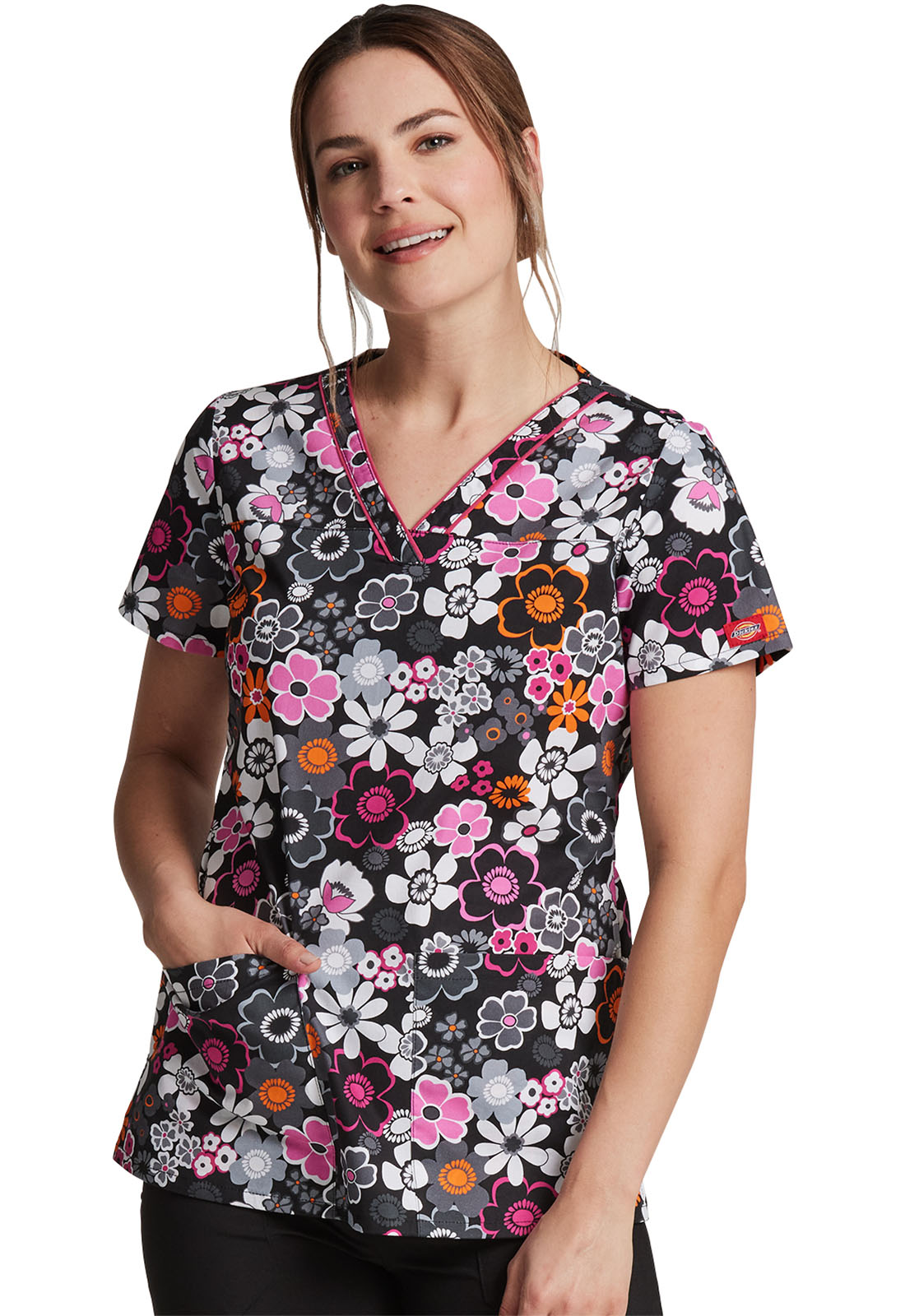 Dickies Womens Print Scrub Top DK701 ISOR Xtreme Stretch V-Neck Sizes XS & M 