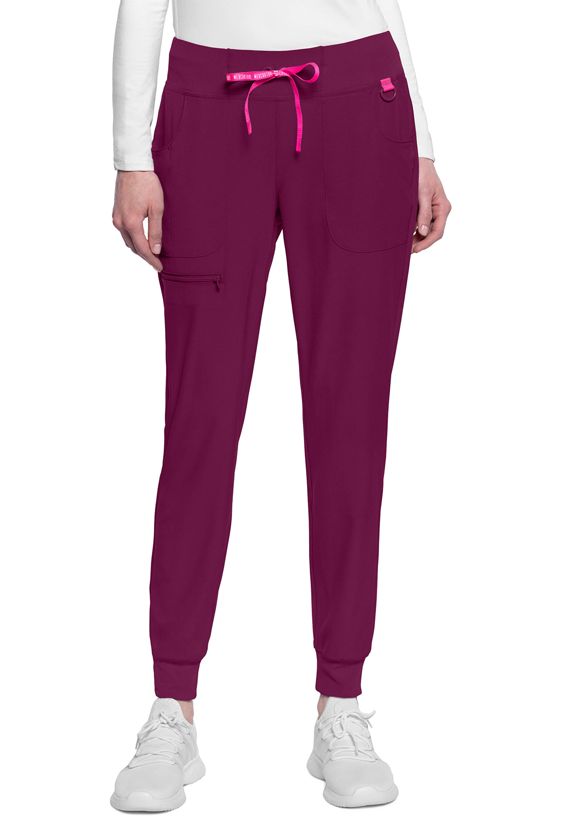 MC AMP MC102 Ladies 5 Pocket Mid Rise Jogger Style Scrub Pant with Rib Knit Covered Elastic Waist and Drawcord by Med Couture-Med Couture