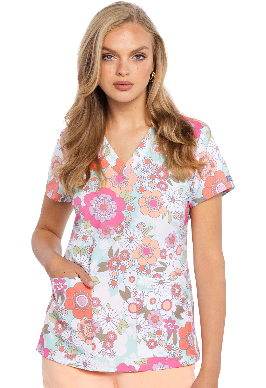 MC Prints V&#45;Neck Print Top-Med Couture