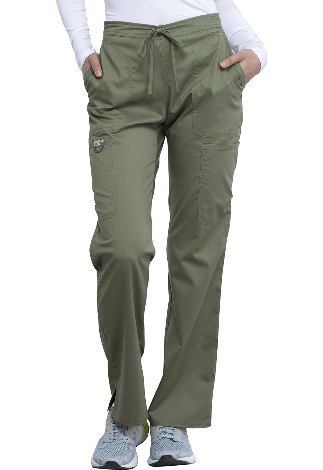 Revolution WW120 Ladies Mid Rise Flare Elastic Back Drawstring Front Cargo Scrub Pants by Cherokee Workwear-Cherokee Workwear