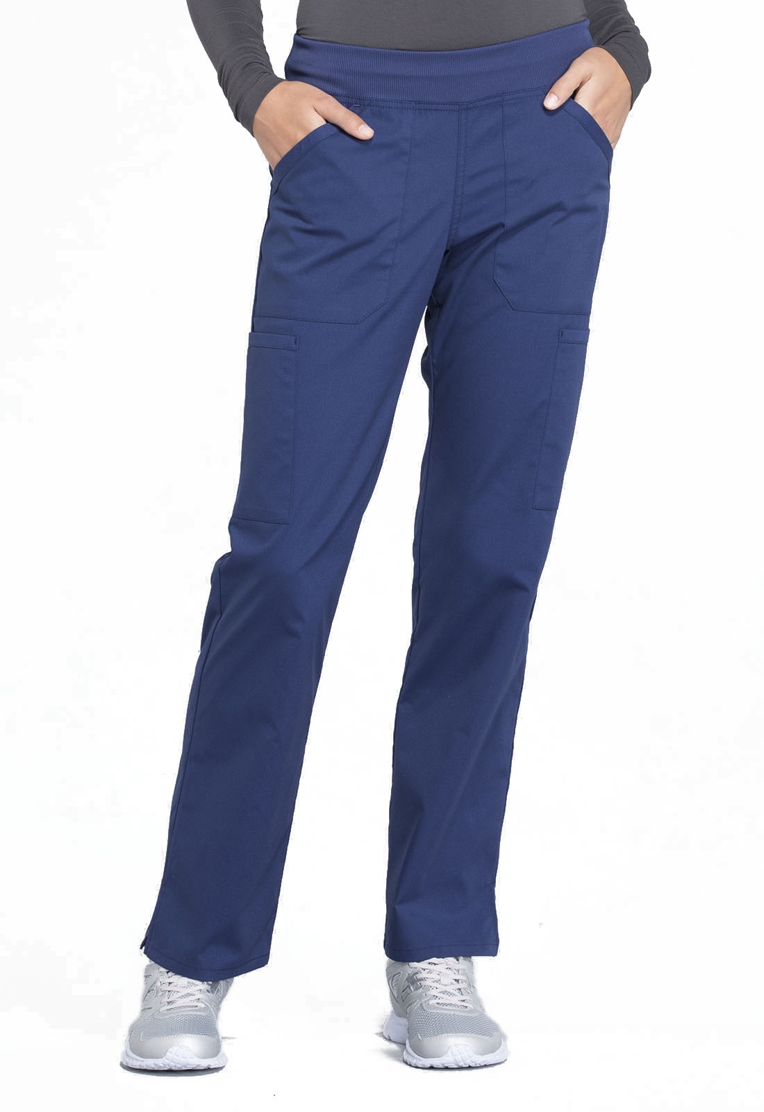 Pro WW170 Women&#8216;s Rib Knit Waist, Mid Rise, Straight Leg Cargo Scrub Pants by Cherokee Workwear-Cherokee Workwear