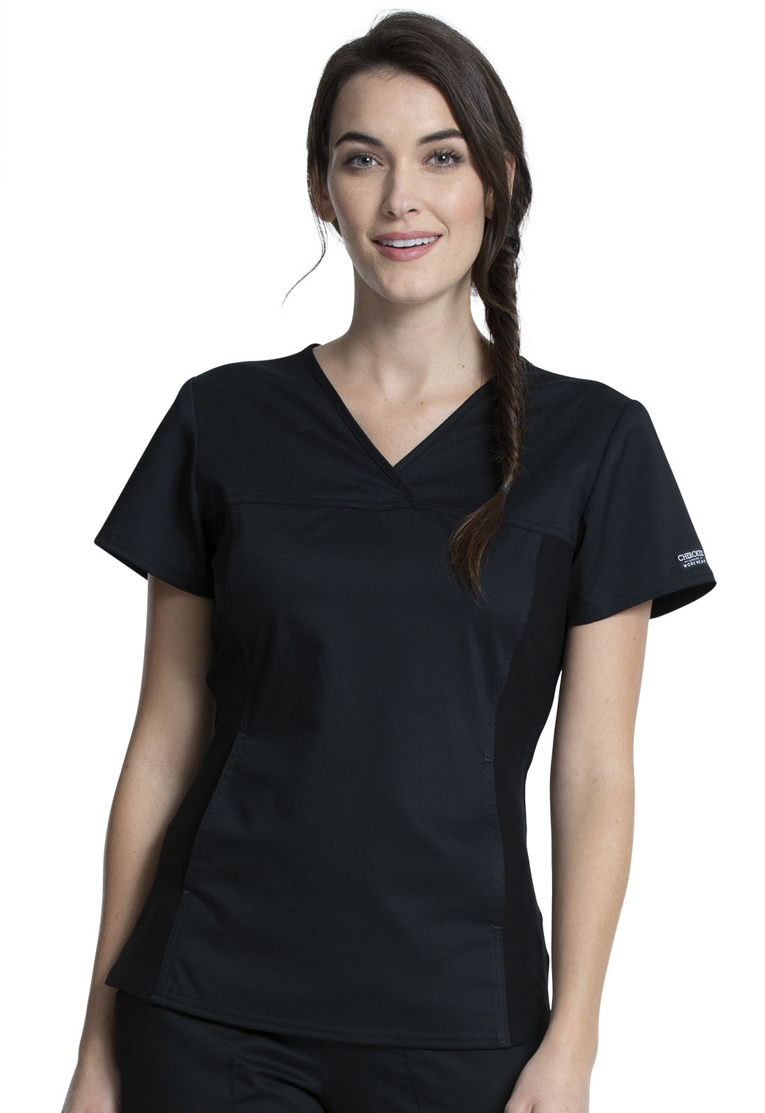 V&#45;Neck Knit Panel Top-Cherokee Workwear