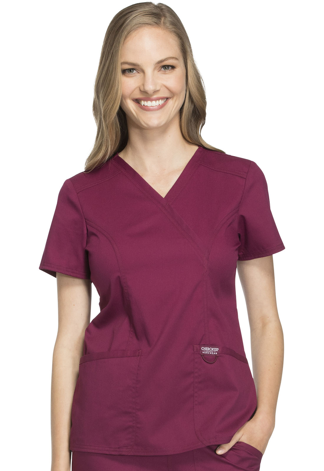 Revolution WW610 Ladies Modern Mock Wrap 2 Pocket Scrub Top by Cherokee Workwear-Cherokee Workwear