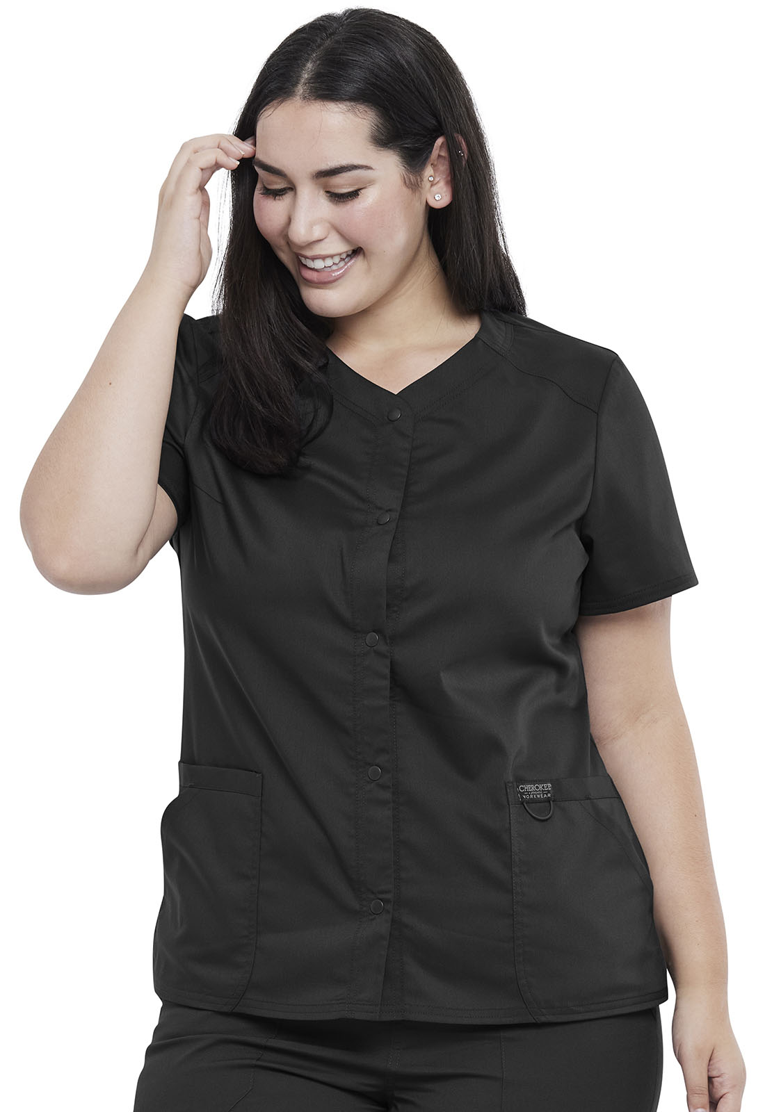 Snap Front V&#45;Neck Top-Cherokee Workwear