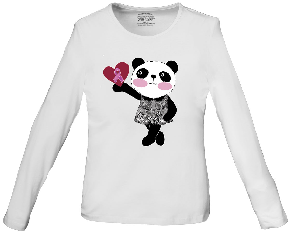 Cherokee Workwear Medical WW Knits &#34;Little Miss Panda&#34; Long Sleeve Knit Tee-Cherokee Workwear