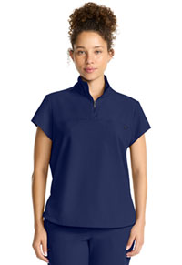 Women's Partial Zip Stand Collar Top - Navy