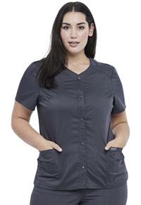 Snap Front V-Neck Top - Pewter