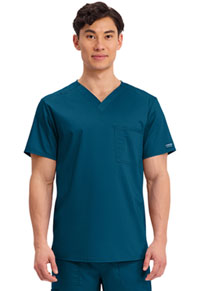 Unisex 1 Pocket Tuckable V-Neck Top - Caribbean Blue