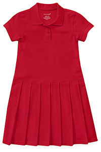Girls Pique Polo Dress - Red
