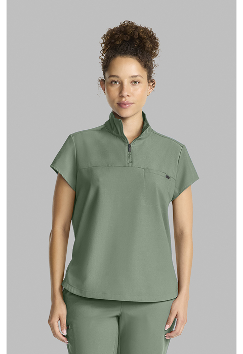 Women's Partial Zip Stand Collar Top