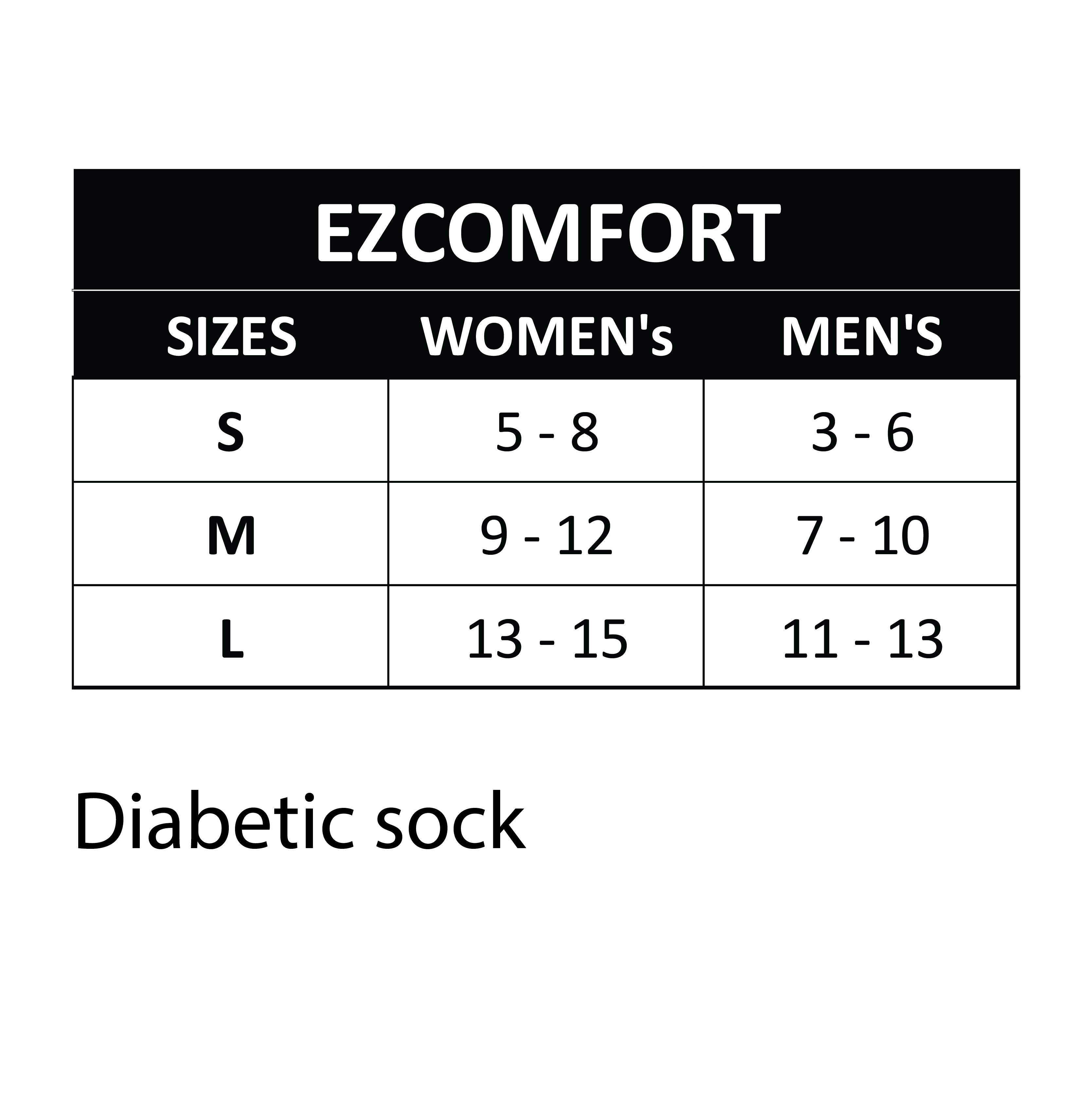 Diabetic Crew Sock size chart