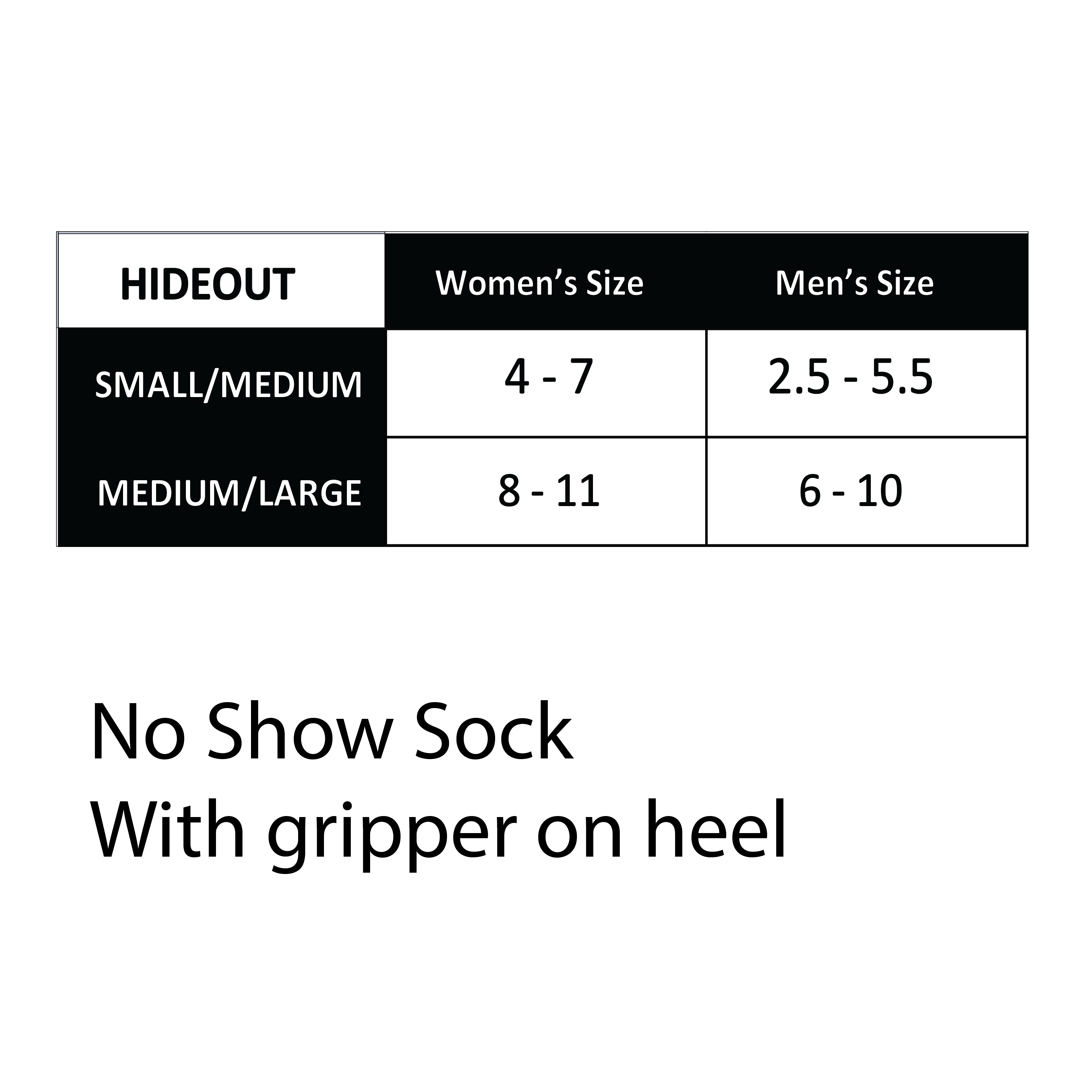 1-5 Pr Pack No Show Socks size chart