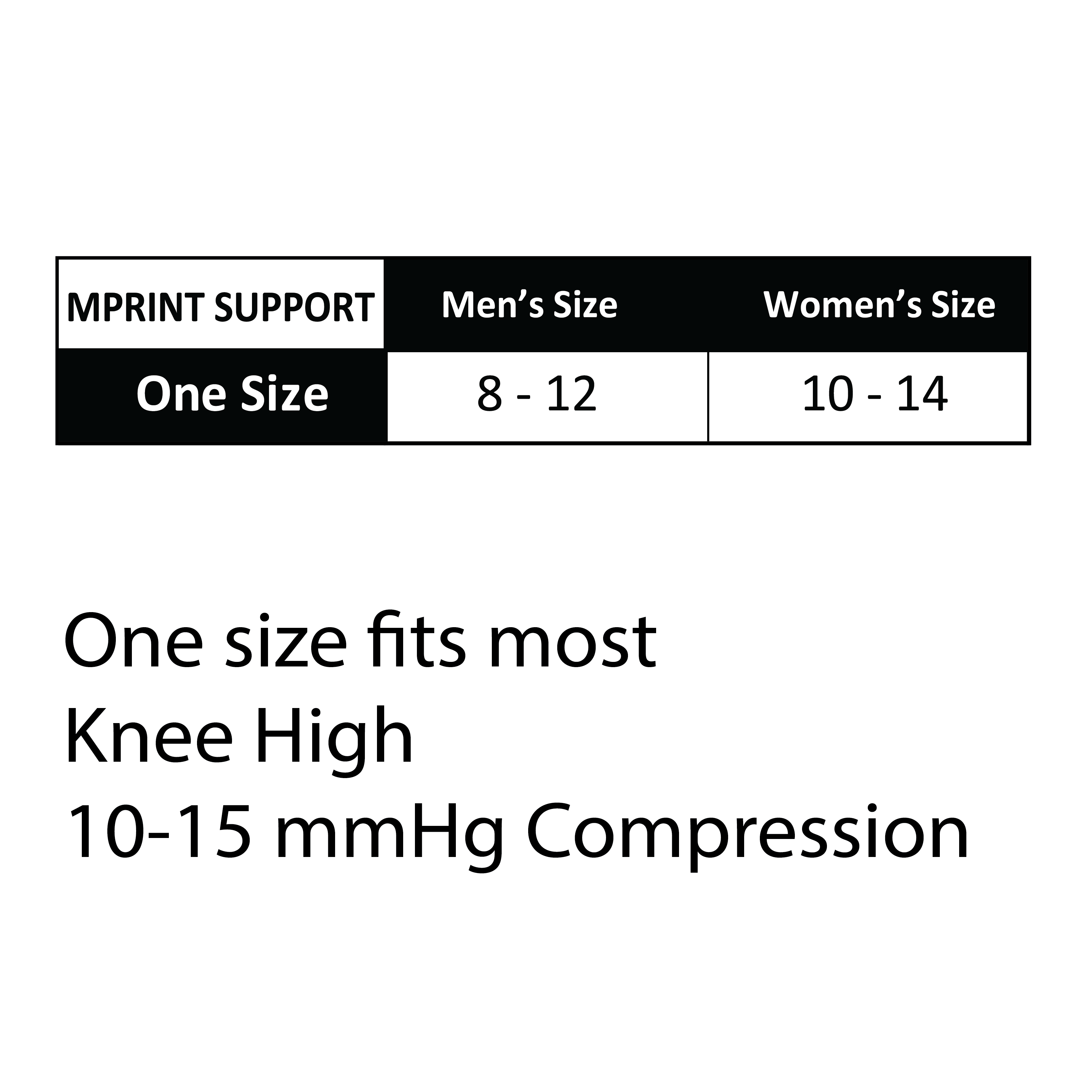 Men's 10-15mmHg Compression Socks size chart